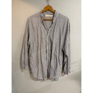 Free People Striped Button-Down Tunic Top With Frayed Hem Cotton Blend Women's S